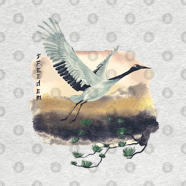 Red Crowned Crane Japanese Art by STYLISH CROWD TEES